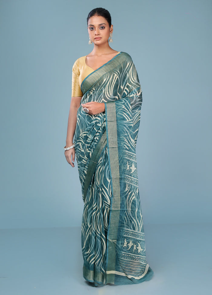 Green Chiffon Silk Saree With Blouse Piece