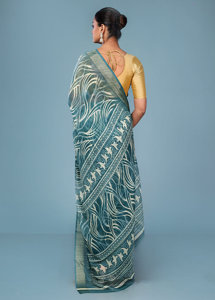 Green Chiffon Silk Saree With Blouse Piece