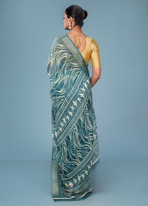 Green Chiffon Silk Saree With Blouse Piece