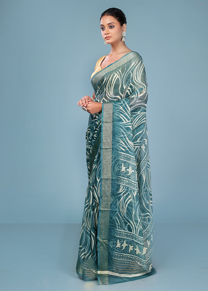 Green Chiffon Silk Saree With Blouse Piece