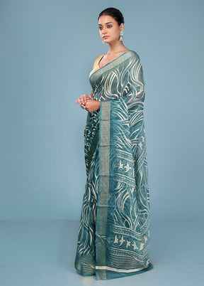 Green Chiffon Silk Saree With Blouse Piece