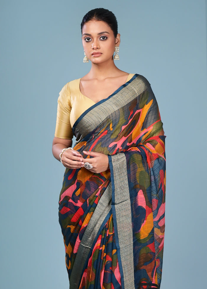Multicolor Chiffon Silk Saree With Blouse Piece