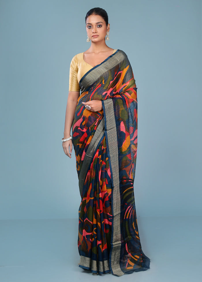 Multicolor Chiffon Silk Saree With Blouse Piece