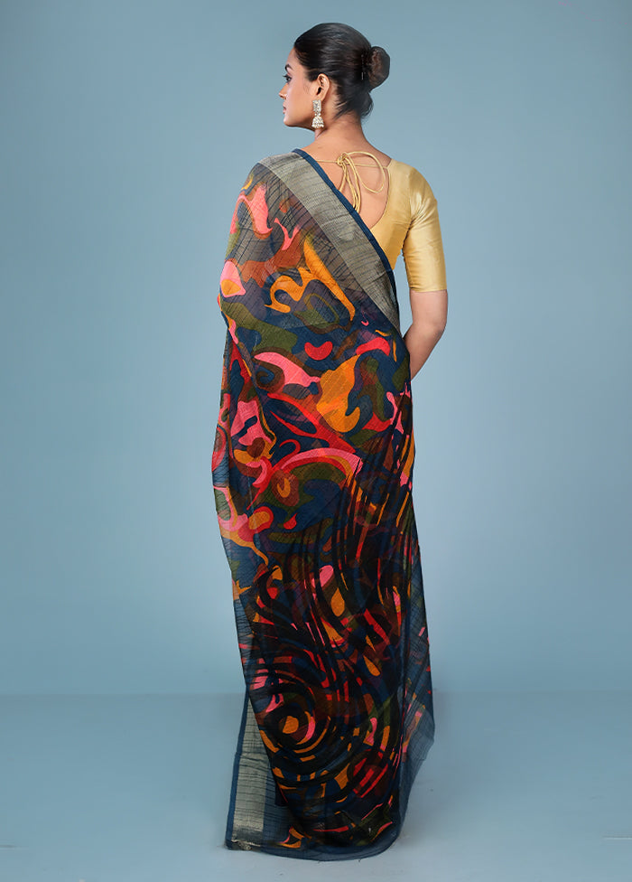 Multicolor Chiffon Silk Saree With Blouse Piece