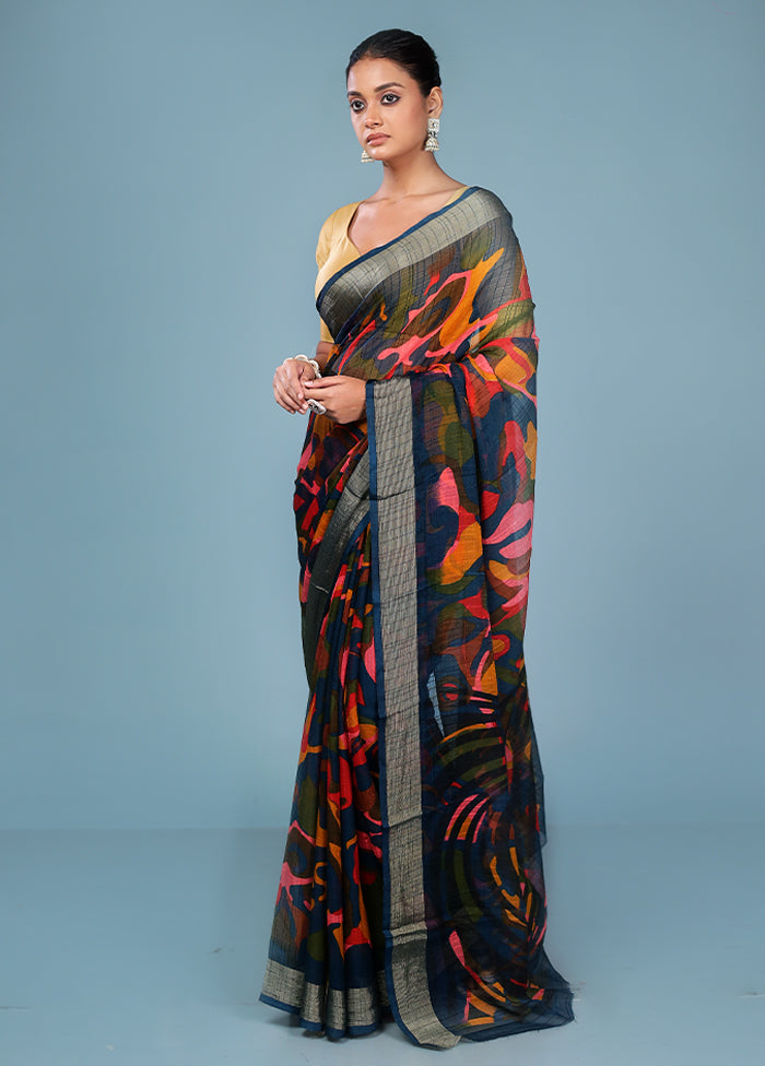 Multicolor Chiffon Silk Saree With Blouse Piece