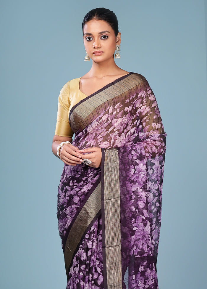 Purple Chiffon Silk Saree With Blouse Piece