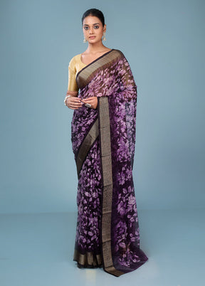 Purple Chiffon Silk Saree With Blouse Piece