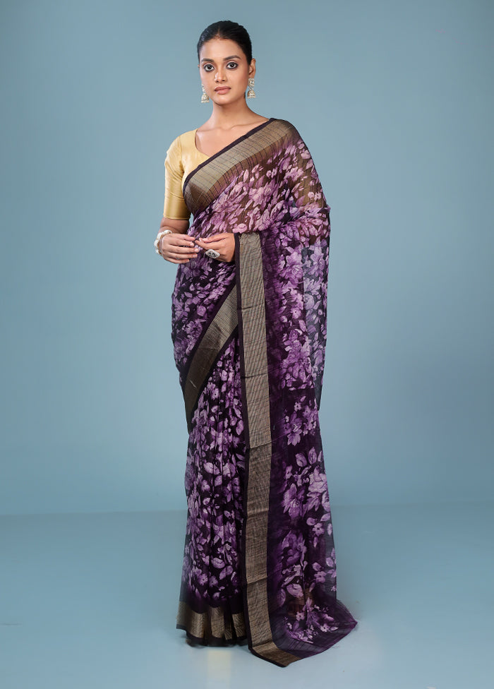 Purple Chiffon Silk Saree With Blouse Piece