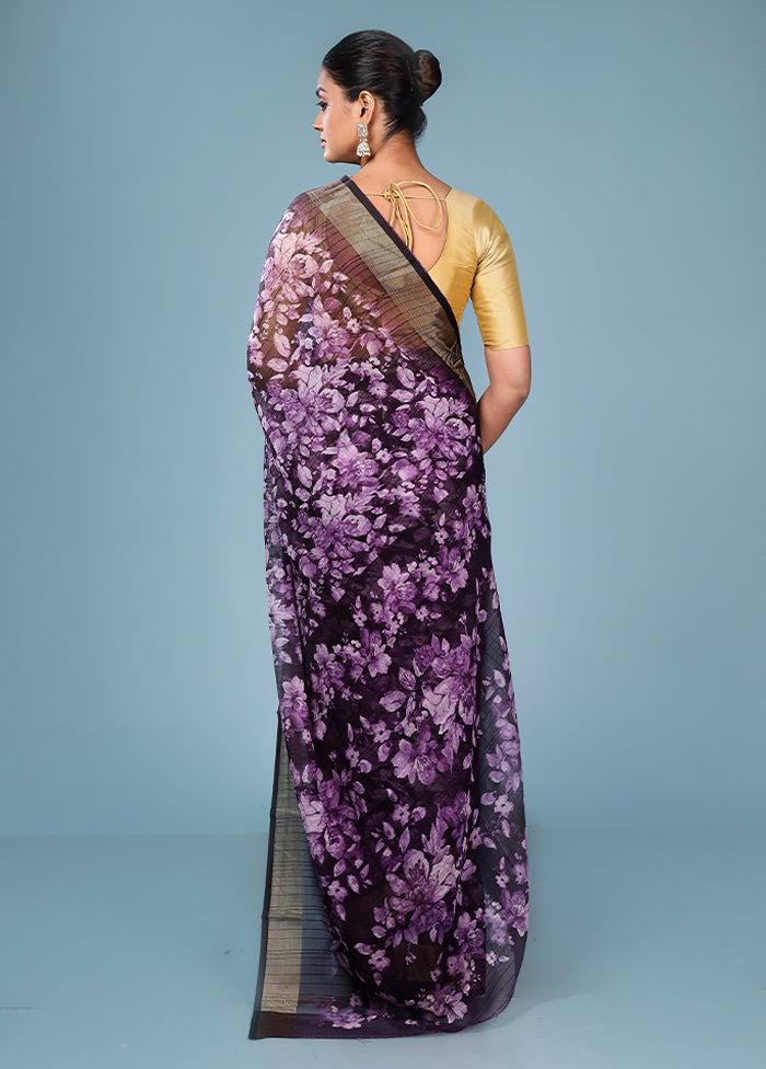 Purple Chiffon Silk Saree With Blouse Piece