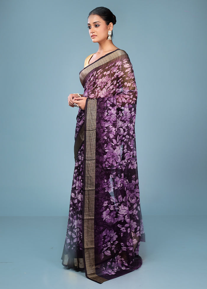 Purple Chiffon Silk Saree With Blouse Piece