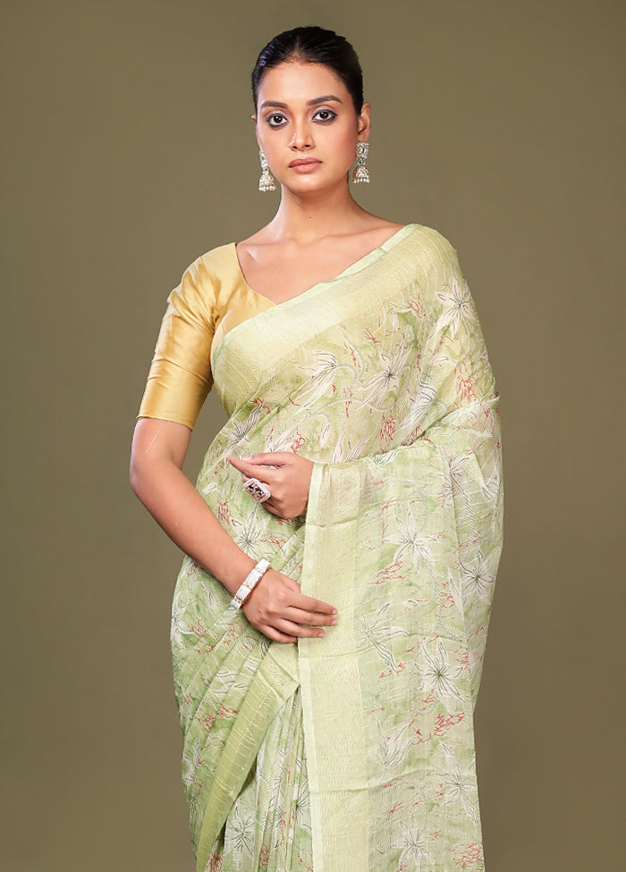 Green Chiffon Silk Saree With Blouse Piece