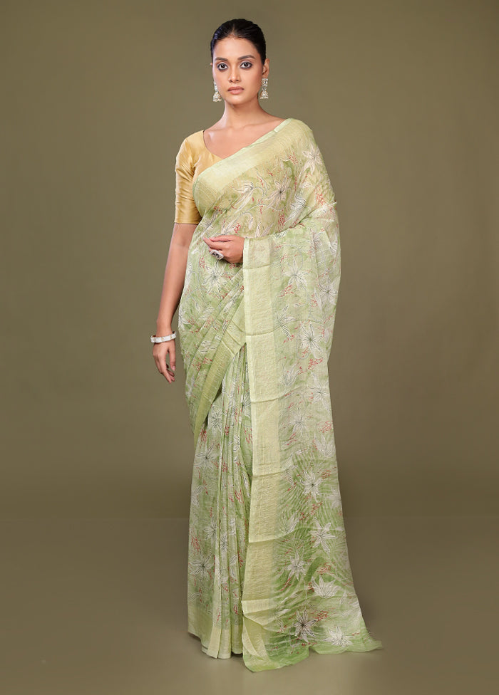 Green Chiffon Silk Saree With Blouse Piece