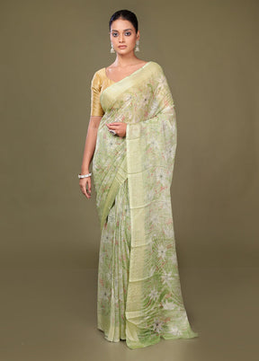 Green Chiffon Silk Saree With Blouse Piece