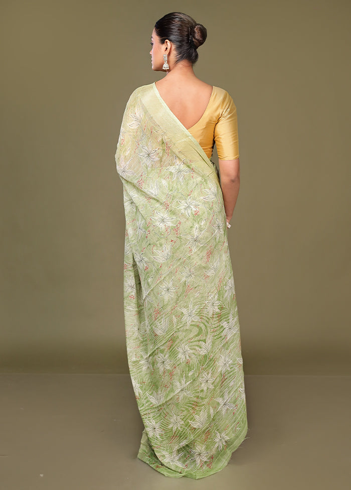 Green Chiffon Silk Saree With Blouse Piece