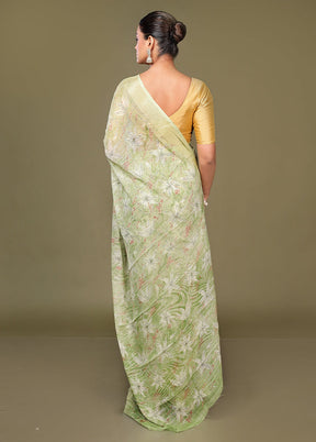 Green Chiffon Silk Saree With Blouse Piece