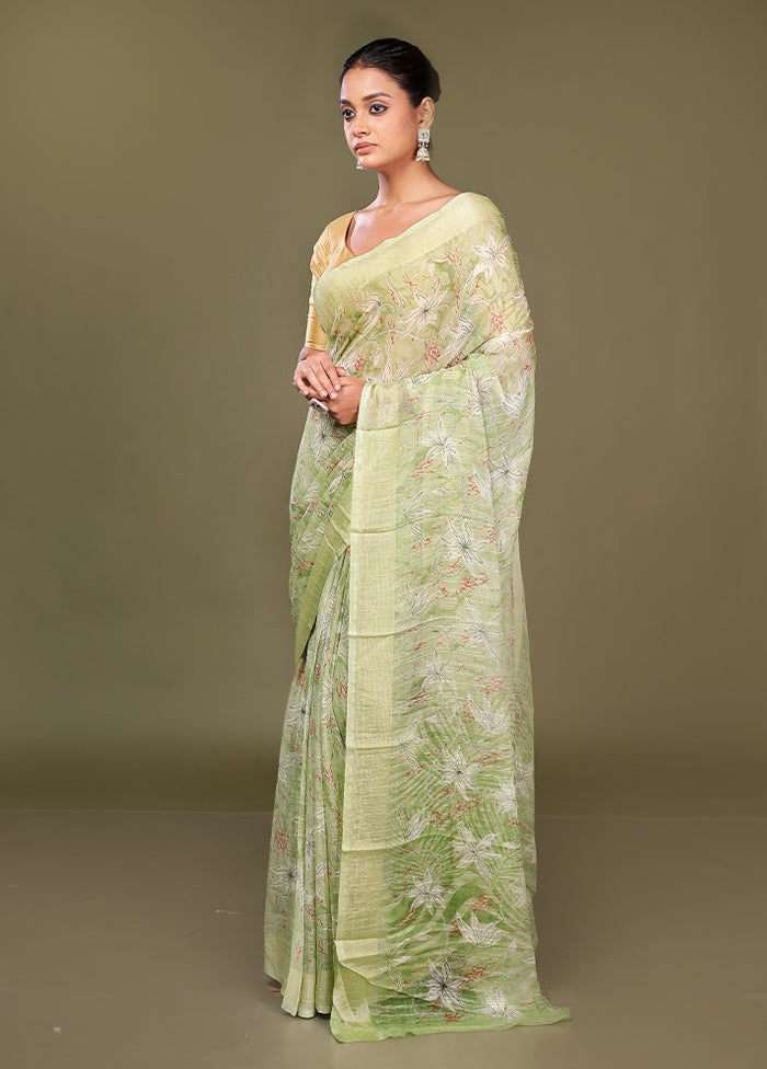 Green Chiffon Silk Saree With Blouse Piece