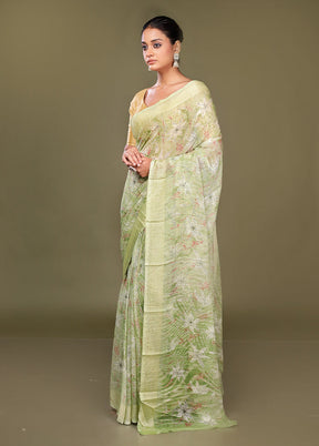 Green Chiffon Silk Saree With Blouse Piece