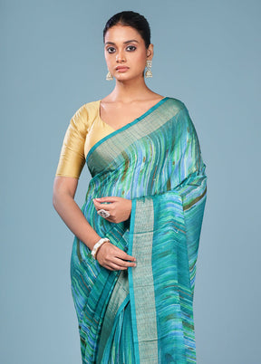 Green Chiffon Silk Saree With Blouse Piece