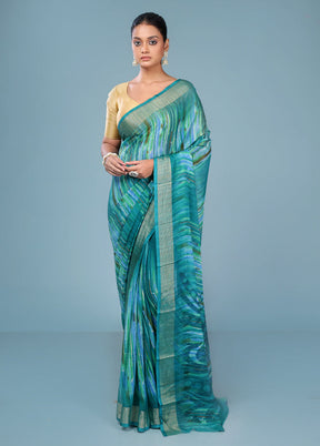 Green Chiffon Silk Saree With Blouse Piece