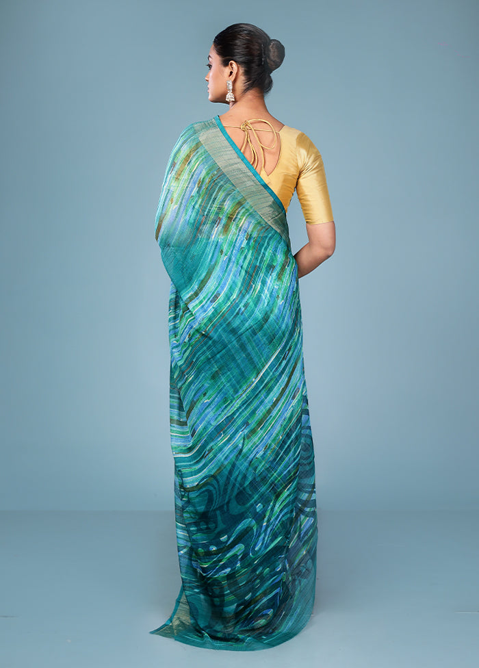 Green Chiffon Silk Saree With Blouse Piece