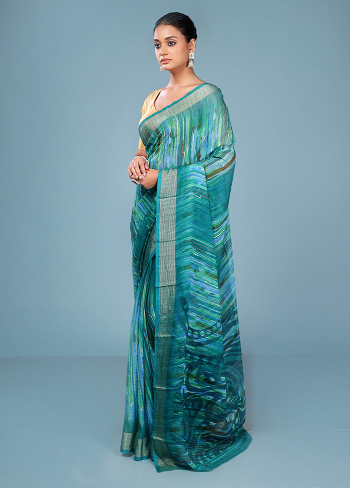 Green Chiffon Silk Saree With Blouse Piece