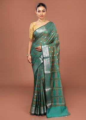 Green Jamewar Silk Saree With Blouse Piece