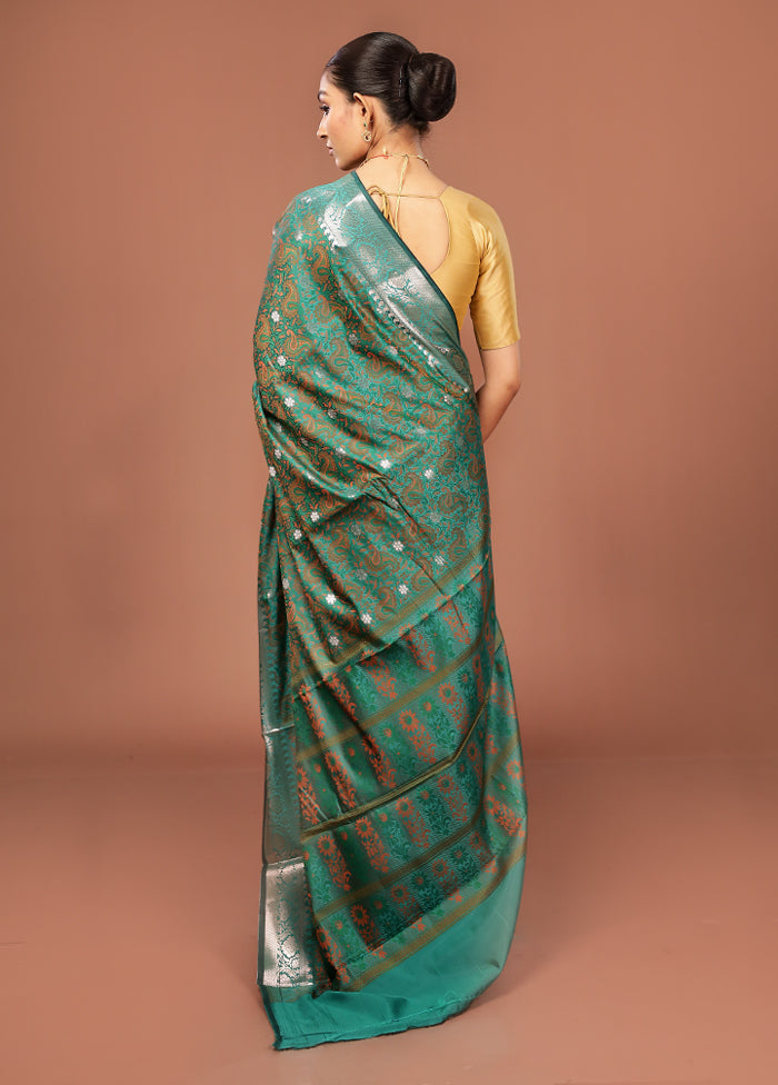 Green Jamewar Silk Saree With Blouse Piece