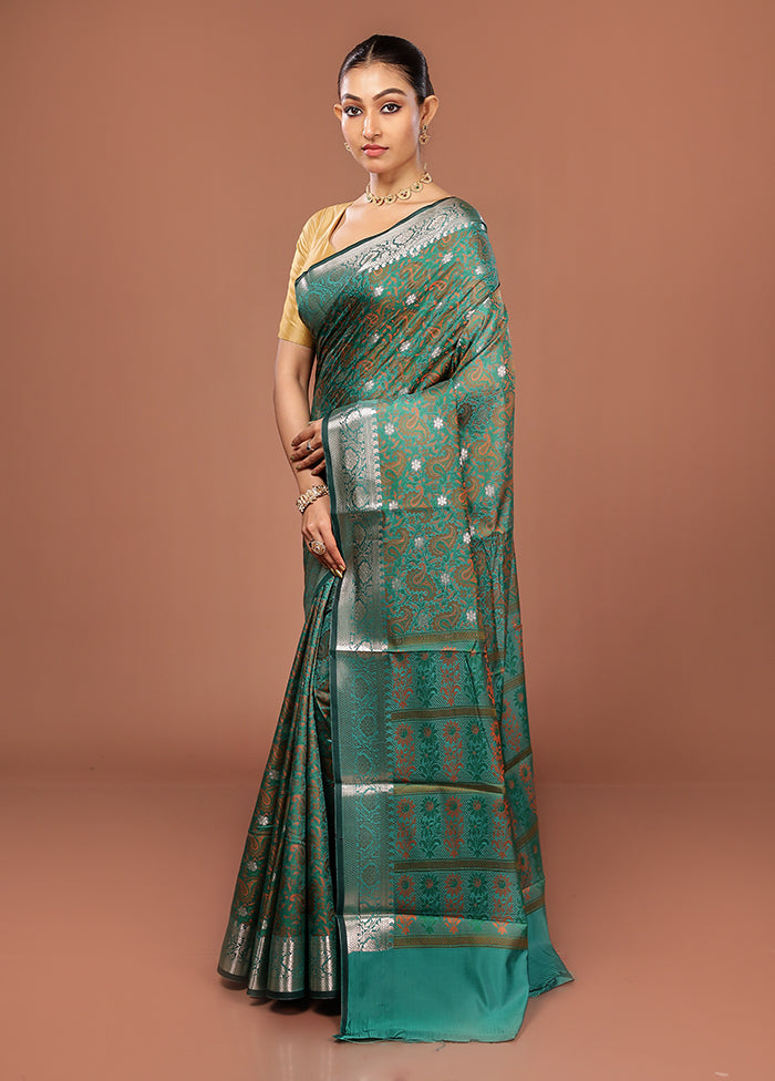 Green Jamewar Silk Saree With Blouse Piece