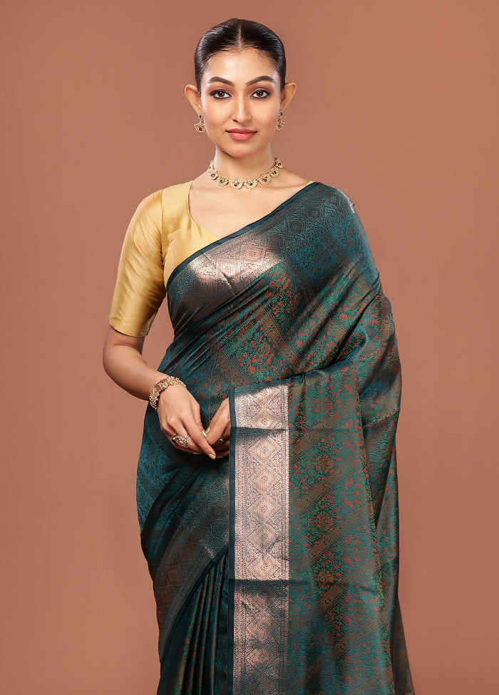 Green Jamewar Silk Saree With Blouse Piece