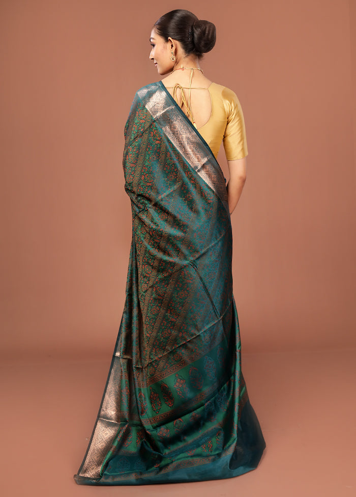 Green Jamewar Silk Saree With Blouse Piece