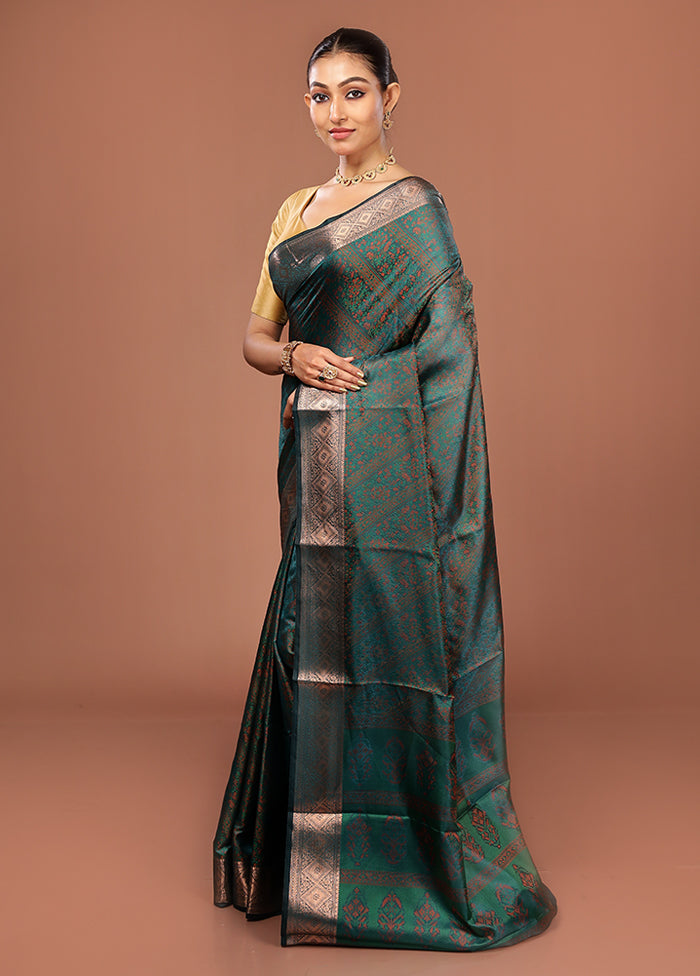 Green Jamewar Silk Saree With Blouse Piece