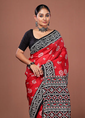 Red Printed Pure Silk Saree Without Blouse Piece
