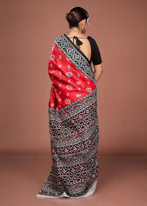 Red Printed Pure Silk Saree Without Blouse Piece
