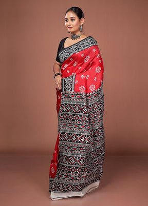 Red Printed Pure Silk Saree Without Blouse Piece