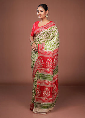 Cream Printed Pure Silk Saree Without Blouse Piece