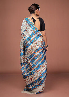 Cream Printed Pure Silk Saree Without Blouse Piece