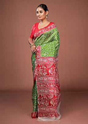 Green Printed Pure Silk Saree Without Blouse Piece