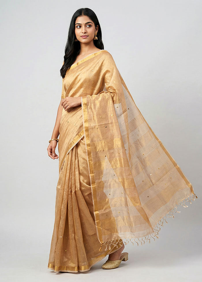 Gold Handloom Tissue Pure Silk Saree With Blouse Piece
