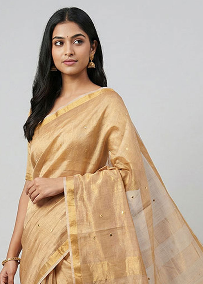 Gold Handloom Tissue Pure Silk Saree With Blouse Piece