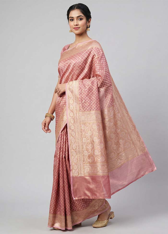 Pink Tissue Silk Saree With Blouse Piece