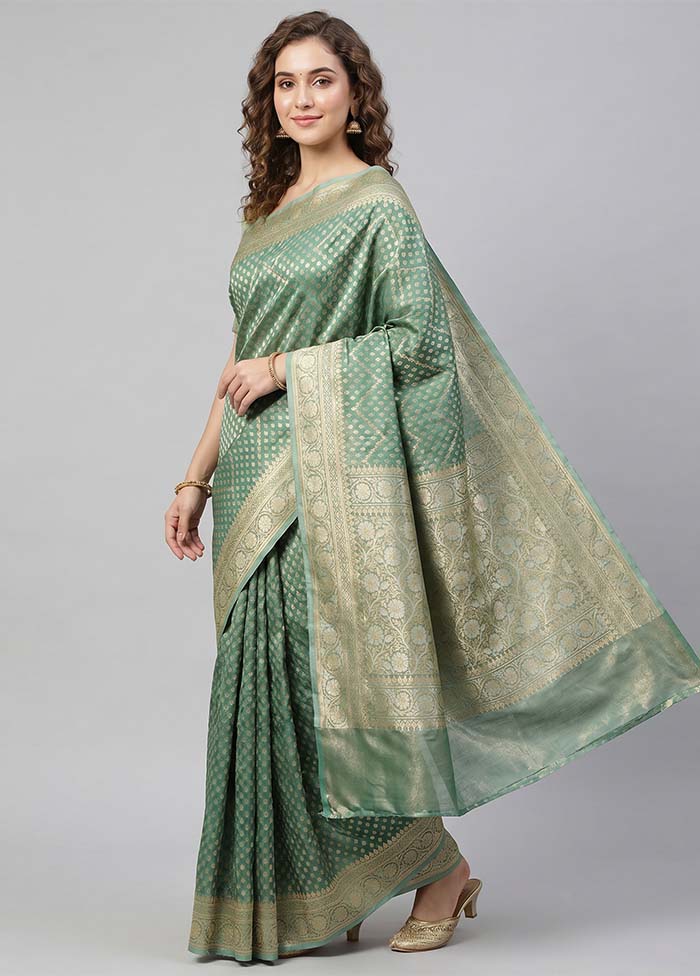 Green Tissue Silk Saree With Blouse Piece