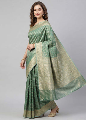 Green Tissue Silk Saree With Blouse Piece