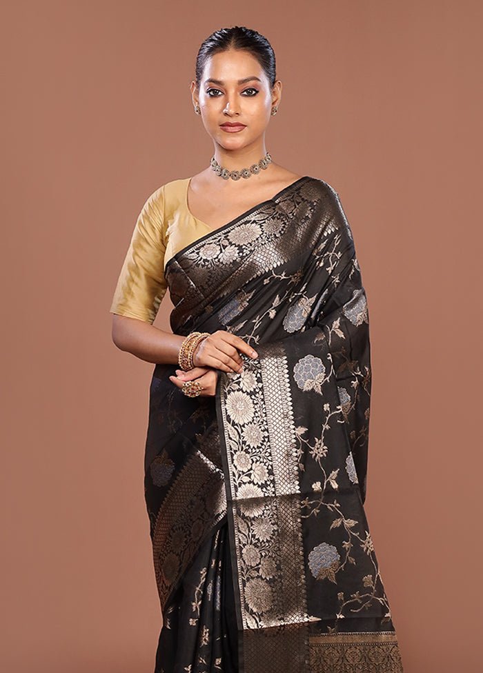 Black Kora Silk Saree With Blouse Piece