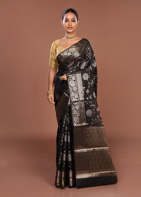 Black Kora Silk Saree With Blouse Piece