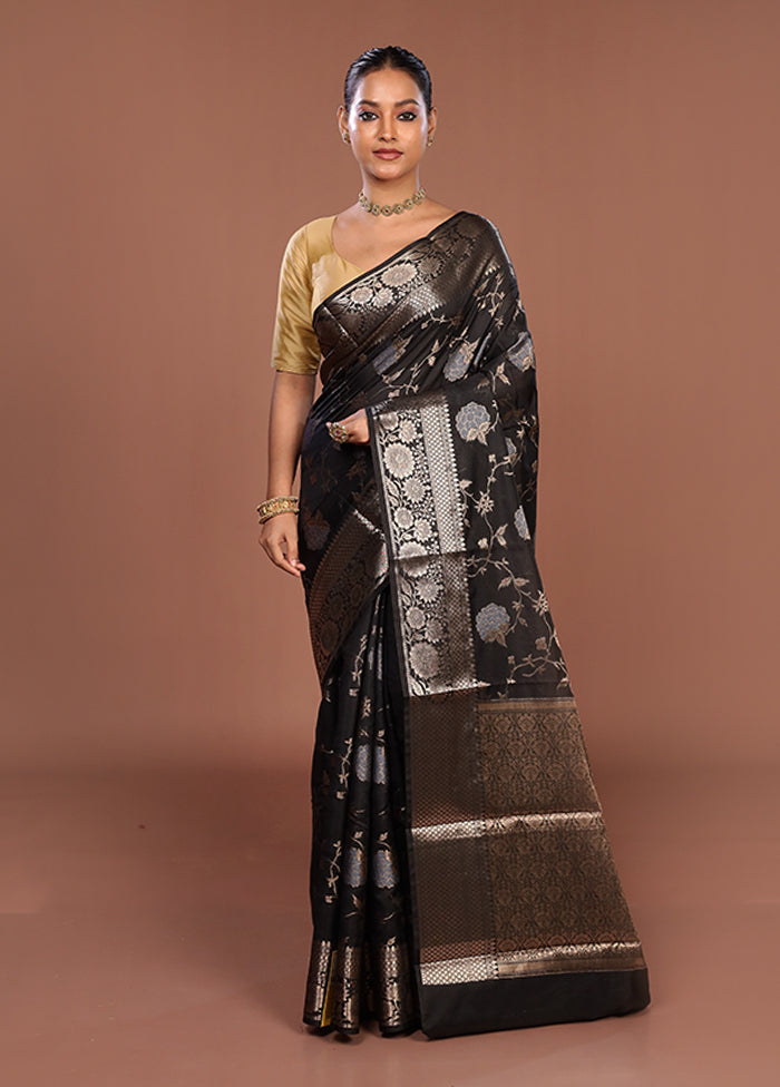 Black Kora Silk Saree With Blouse Piece