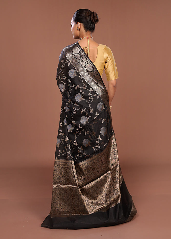 Black Kora Silk Saree With Blouse Piece