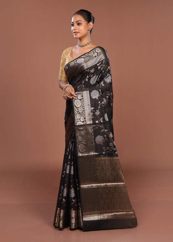 Black Kora Silk Saree With Blouse Piece
