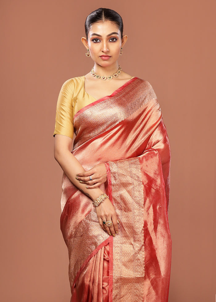 Pink Tissue Silk Saree With Blouse Piece