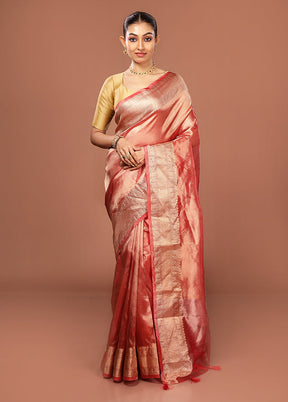 Pink Tissue Silk Saree With Blouse Piece