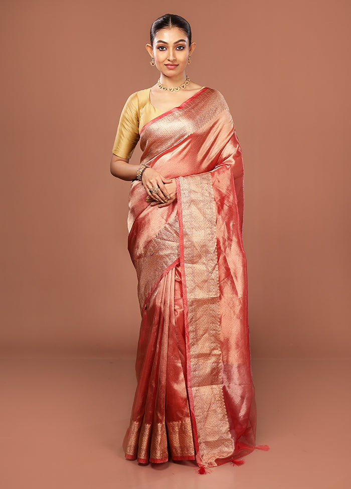 Pink Tissue Silk Saree With Blouse Piece